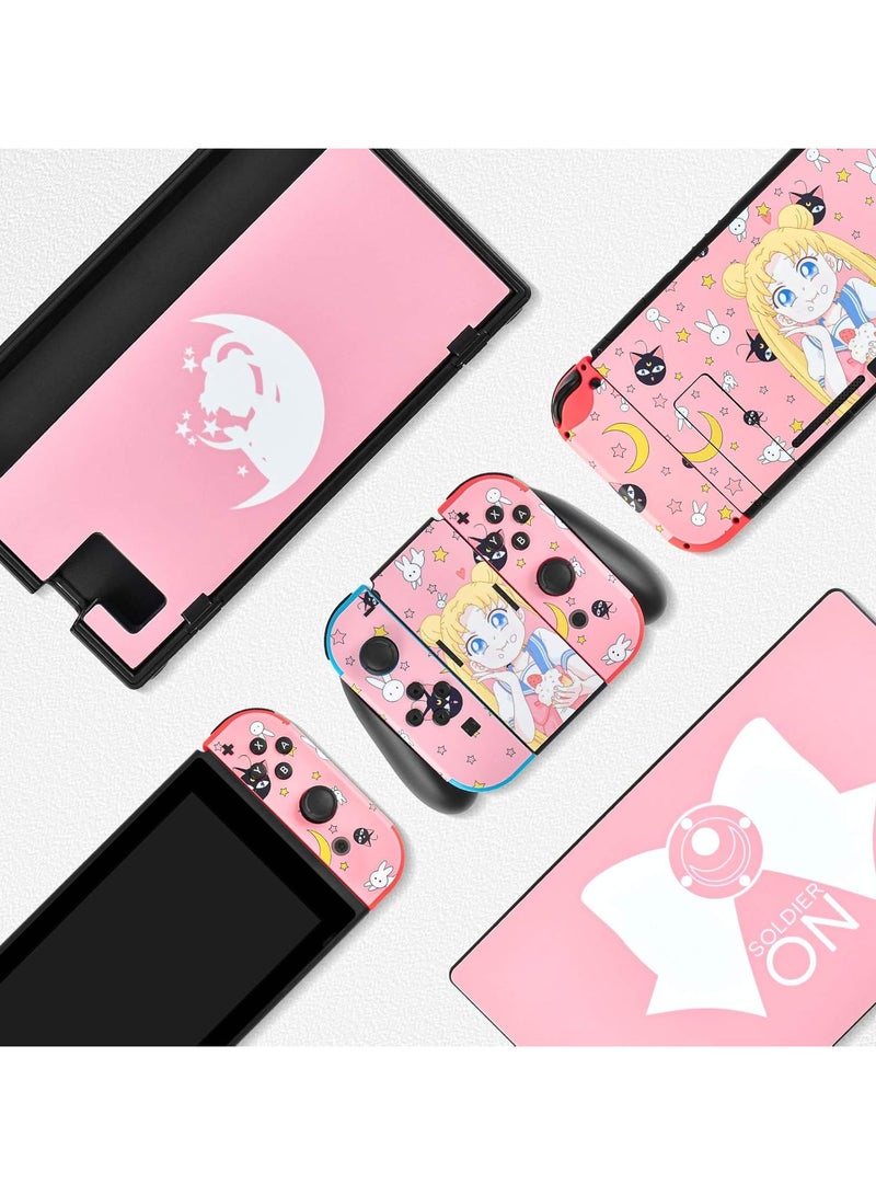 general Compatible with Switch Skin Stickers, Full Panel Skin Set Pink Cute Cartoon Pattern, Suitable for Kids Girls Women, Switch-Sailor Moon Decorative Decal Cover - Image 5