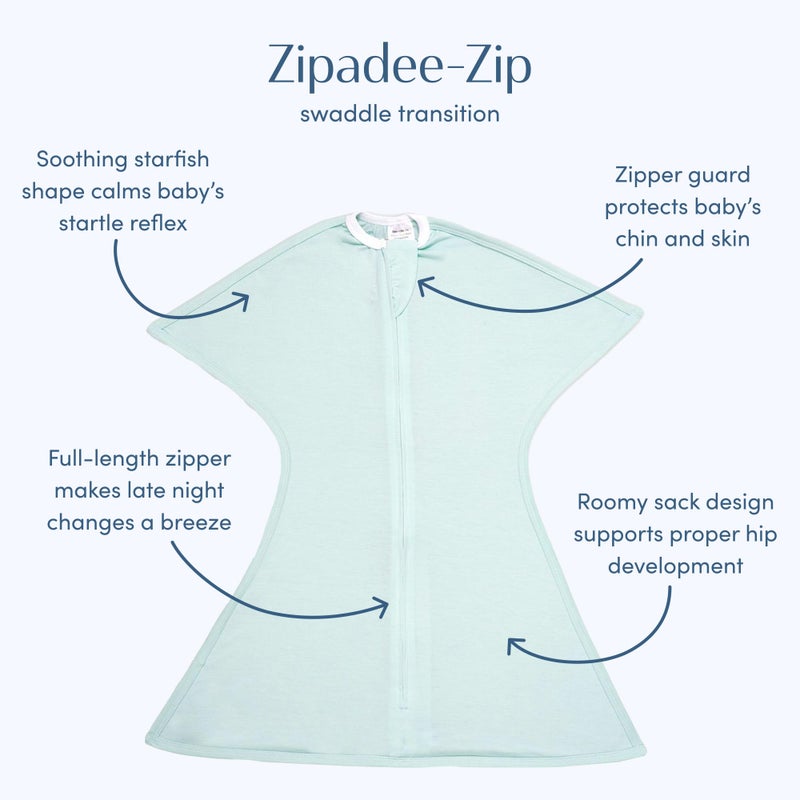 SleepingBaby Zipadee-Zip Transition Swaddle - Cozy Baby Swaddle Blanket with Zipper Convenience - Roomy Wearable Blanket for Easy Diaper Changes - Classic Mint, Large (12-24 Month) - Image 2