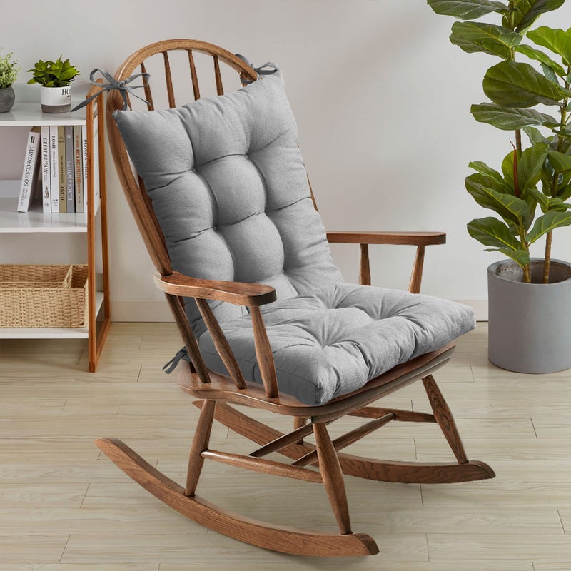 Sweet Home Collection Sweet Home Collection Rocking Chair Cushion Premium Tufted Pads Non Skid Slip Backed Set of Upper and Lower with Ties 21 in x 17 in  17 in x 17 in Silver