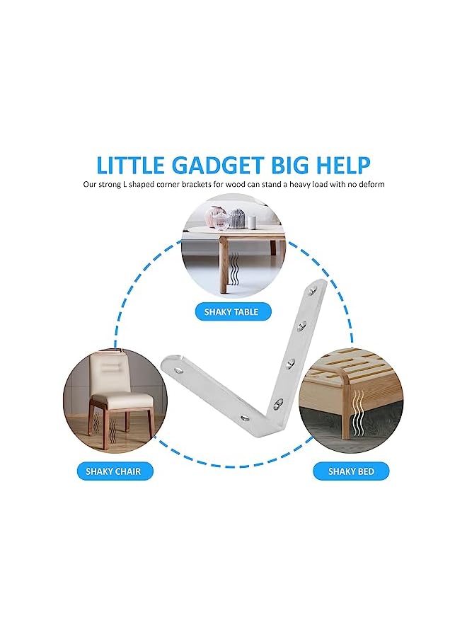 The Bros L Bracket with Screws, Max Load: 20KG, 4pcs Heavy Duty Stainless Steel Solid Shelf Support Corner Brace Joint Right Angle Bracket (150x100x24mm) - Image 4