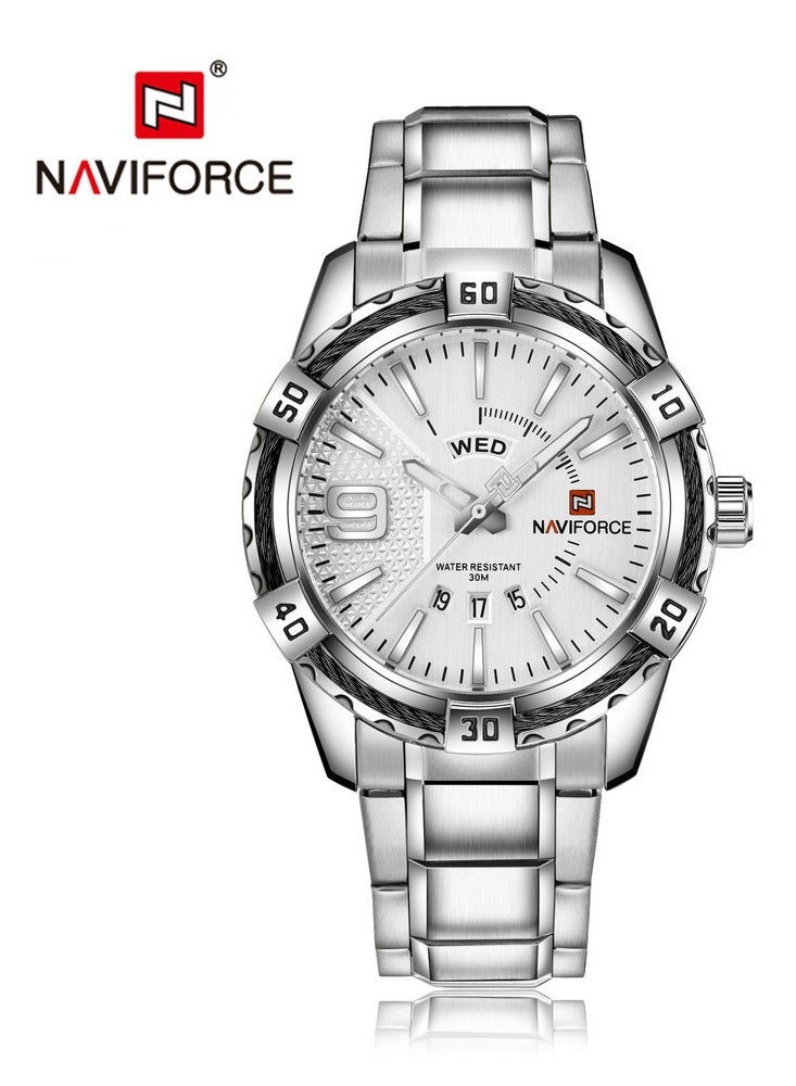 NAVIFORCE Men's Quartz Watch Stainless Steel Band Waterproof Weekday & Date Leisure Sports  Clock - Image 1