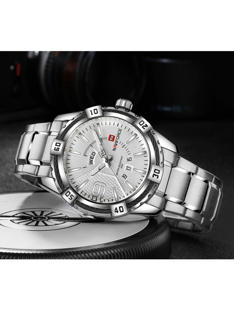 NAVIFORCE Men's Quartz Watch Stainless Steel Band Waterproof Weekday & Date Leisure Sports  Clock - Image 2