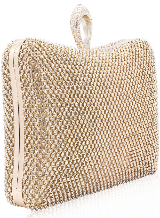 DEXMAY DM Dexmay Rhinestone Crystal Ring Clutch Purse Luxury Evening Bag for Bridal Wedding Party Gold - Image 2