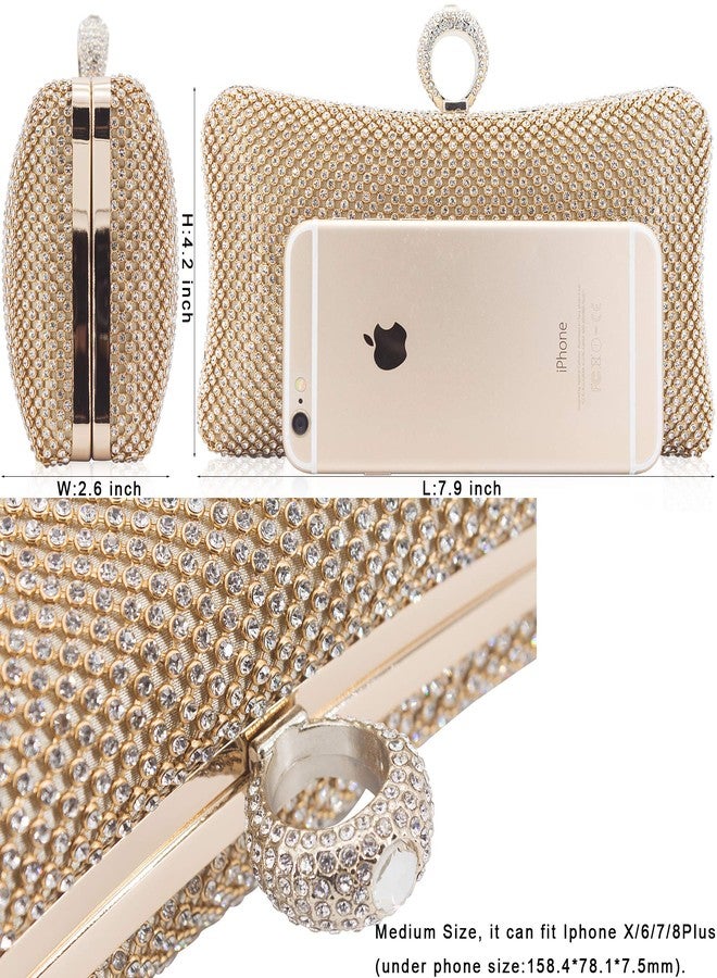 DEXMAY DM Dexmay Rhinestone Crystal Ring Clutch Purse Luxury Evening Bag for Bridal Wedding Party Gold - Image 4