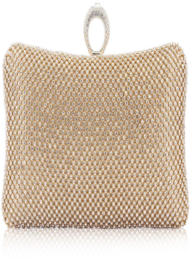 DEXMAY DM Dexmay Rhinestone Crystal Ring Clutch Purse Luxury Evening Bag for Bridal Wedding Party Gold - Image 1