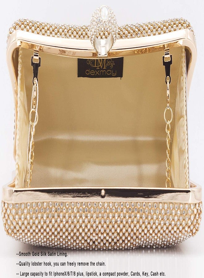 DEXMAY DM Dexmay Rhinestone Crystal Ring Clutch Purse Luxury Evening Bag for Bridal Wedding Party Gold - Image 5