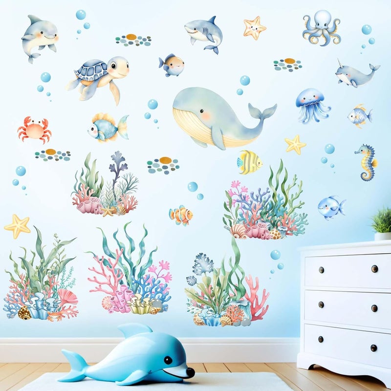 ARS Whale Fish Wall Stickers for Kids: Peel and Stick Under The Sea Wall Decals for Baby Nursery Kid Bedroom Toddler Room - Ages 1-12 Years Vinyl Décor - Image 2