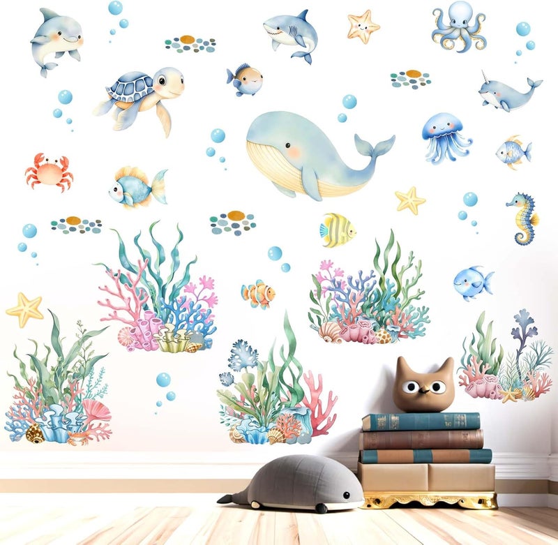 ARS Whale Fish Wall Stickers for Kids: Peel and Stick Under The Sea Wall Decals for Baby Nursery Kid Bedroom Toddler Room - Ages 1-12 Years Vinyl Décor - Image 1