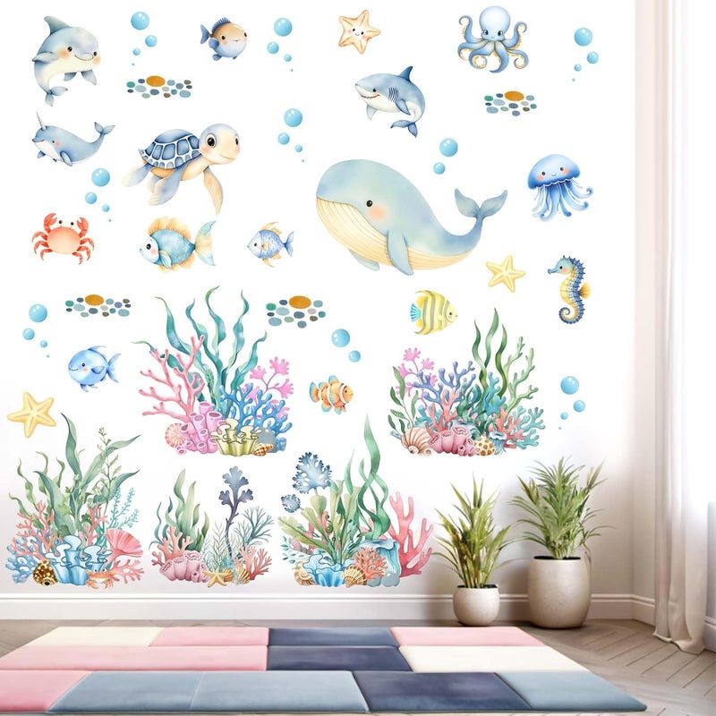 ARS Whale Fish Wall Stickers for Kids: Peel and Stick Under The Sea Wall Decals for Baby Nursery Kid Bedroom Toddler Room - Ages 1-12 Years Vinyl Décor - Image 3