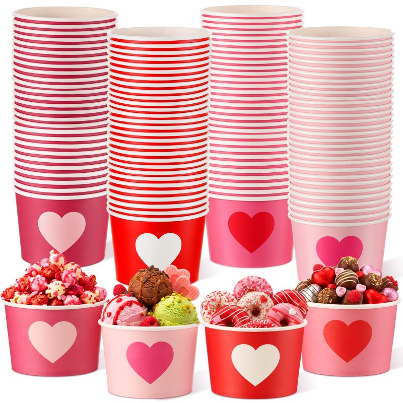 Romooa 48 Pcs 9oz Valentine's Day Paper Bowls Heart Treat Snack Cups Galentine's Day Ice Cream Dessert Bowls Pink Red Treat Snack Dessert Cups for Hot or Cold Food Party Favor Supplies - Image 1