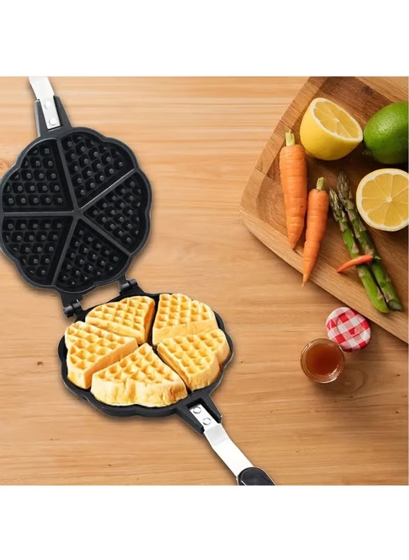 Arabest Waffle Maker Pan, 5.9in Aluminum Alloy Nonstick Heart Shaped Waffle Maker Portable Stove Top Camping Waffle Maker Pan for Breakfast Waffles Sandwich  - Image 1