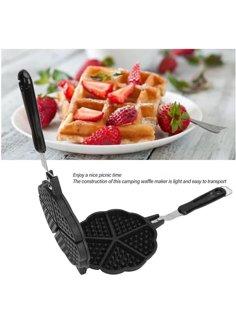 Arabest Waffle Maker Pan, 5.9in Aluminum Alloy Nonstick Heart Shaped Waffle Maker Portable Stove Top Camping Waffle Maker Pan for Breakfast Waffles Sandwich  - Image 2