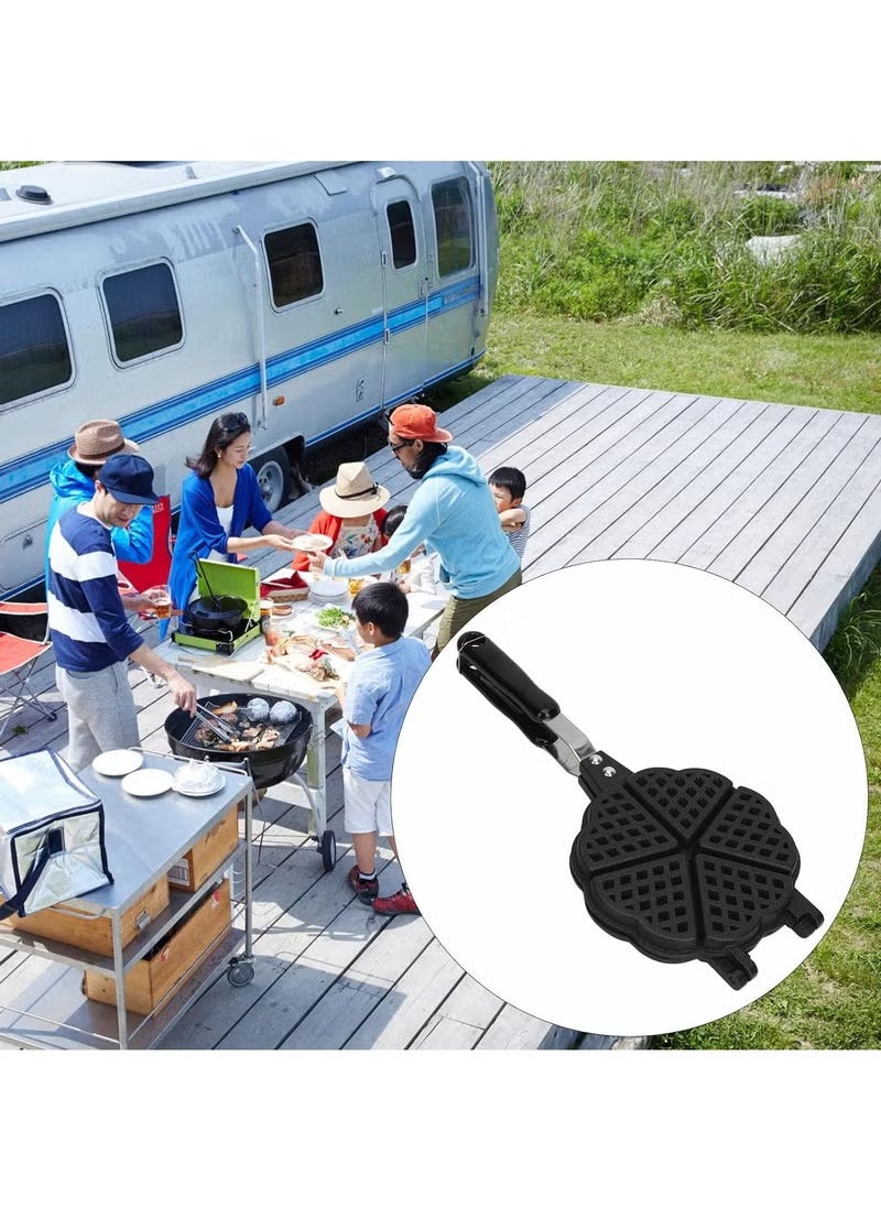 Arabest Waffle Maker Pan, 5.9in Aluminum Alloy Nonstick Heart Shaped Waffle Maker Portable Stove Top Camping Waffle Maker Pan for Breakfast Waffles Sandwich  - Image 3