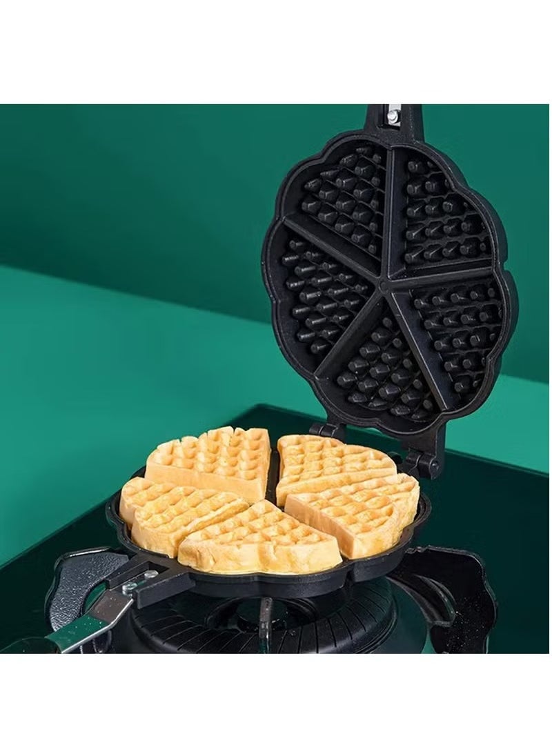 Arabest Waffle Maker Pan, 5.9in Aluminum Alloy Nonstick Heart Shaped Waffle Maker Portable Stove Top Camping Waffle Maker Pan for Breakfast Waffles Sandwich  - Image 4
