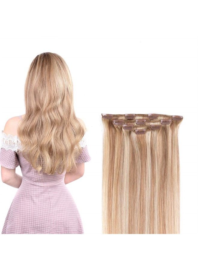 Winsky 12" Clip in Hair Extensions Remy Human Hair for Women - Silky Straight Human Hair Clip in Extensions 50grams 4pieces #18-613 Color - Image 1