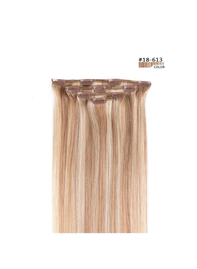 Winsky 12" Clip in Hair Extensions Remy Human Hair for Women - Silky Straight Human Hair Clip in Extensions 50grams 4pieces #18-613 Color - Image 2
