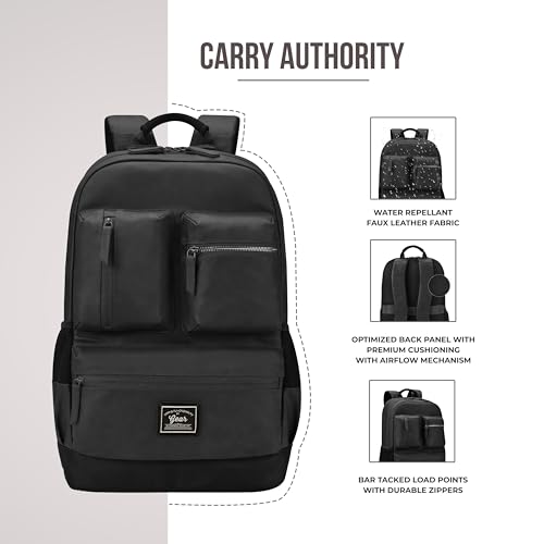 Gear Vintage Boxy 18"/26L Medium Faux Leather Water Resistant Laptop Backpack/Casual Bag/Daypack/Travel Backpack/College Backpack For Men/Women (Black - Black) - Image 4