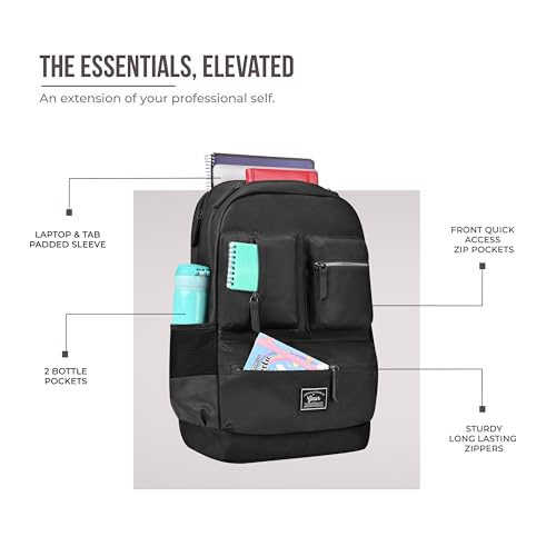 Gear Vintage Boxy 18"/26L Medium Faux Leather Water Resistant Laptop Backpack/Casual Bag/Daypack/Travel Backpack/College Backpack For Men/Women (Black - Black) - Image 5