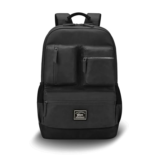 Gear Vintage Boxy 18"/26L Medium Faux Leather Water Resistant Laptop Backpack/Casual Bag/Daypack/Travel Backpack/College Backpack For Men/Women (Black - Black) - Image 1