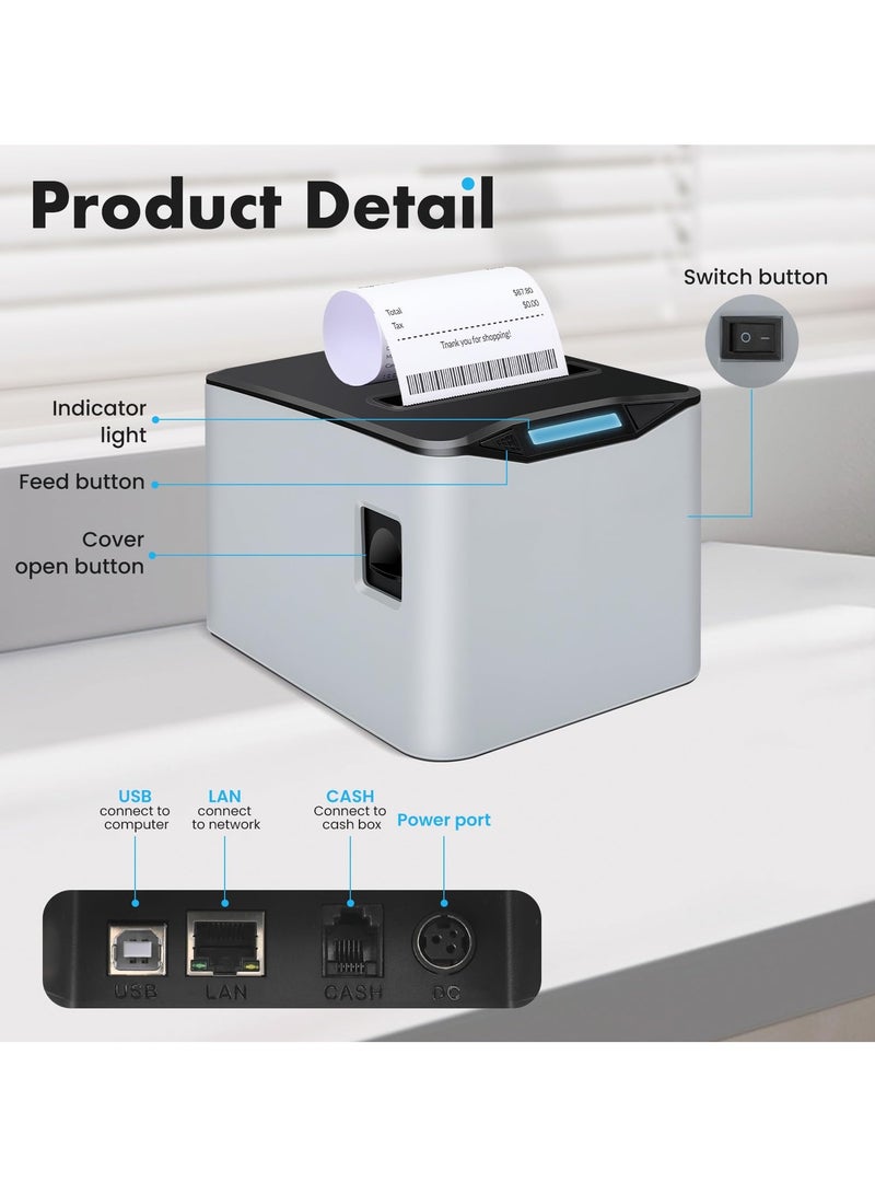Joshberg Thermal Receipt Printer, 80mm Receipt Printers, 220mm/s, Thermal Pos Printer with Auto Cutter , USB Serial Ethernet Support Windows/iOS/Android, Restaurant Kitchen Printer for ESC/POS - Image 5