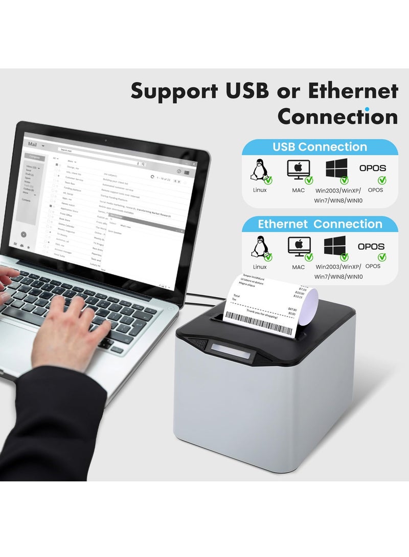 Joshberg Thermal Receipt Printer, 80mm Receipt Printers, 220mm/s, Thermal Pos Printer with Auto Cutter , USB Serial Ethernet Support Windows/iOS/Android, Restaurant Kitchen Printer for ESC/POS - Image 2