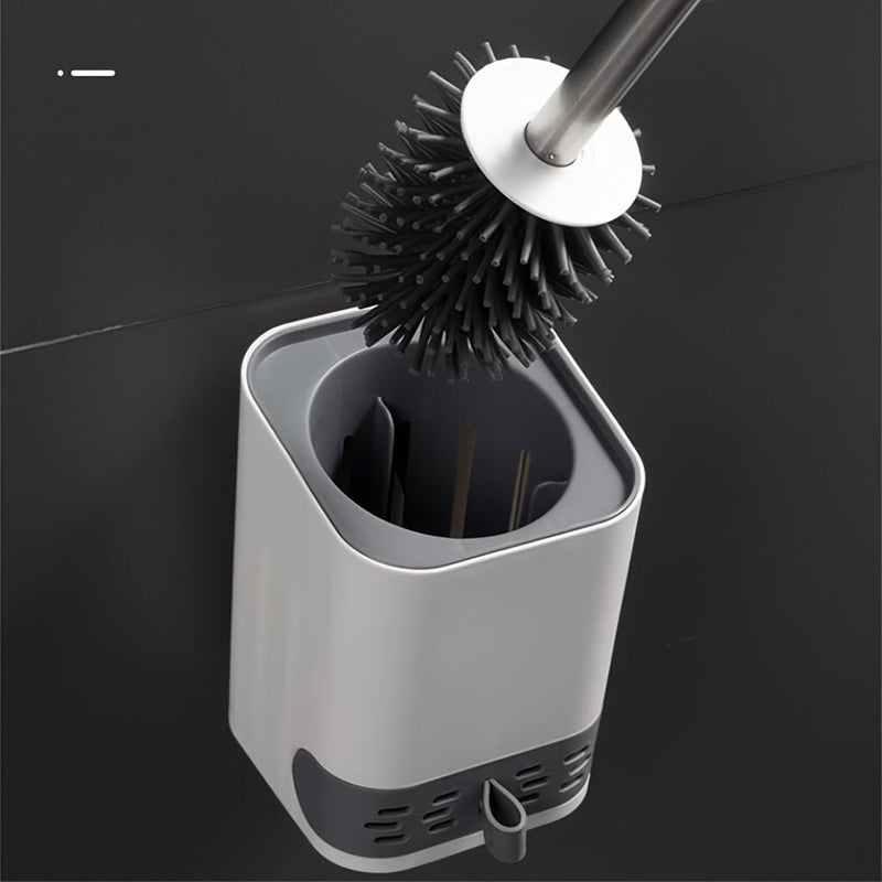 360 Degree Toilet Brush Set Square Base With Handle And Flushing - Image 4