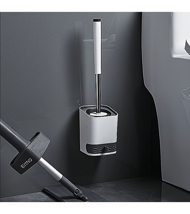 360 Degree Toilet Brush Set Square Base With Handle And Flushing - Image 5