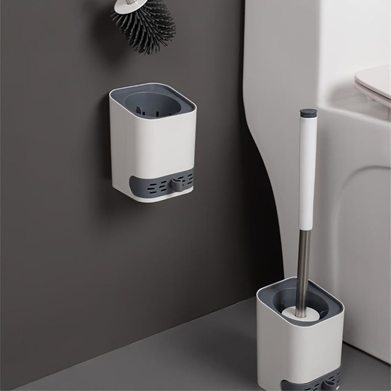 360 Degree Toilet Brush Set Square Base With Handle And Flushing - Image 1
