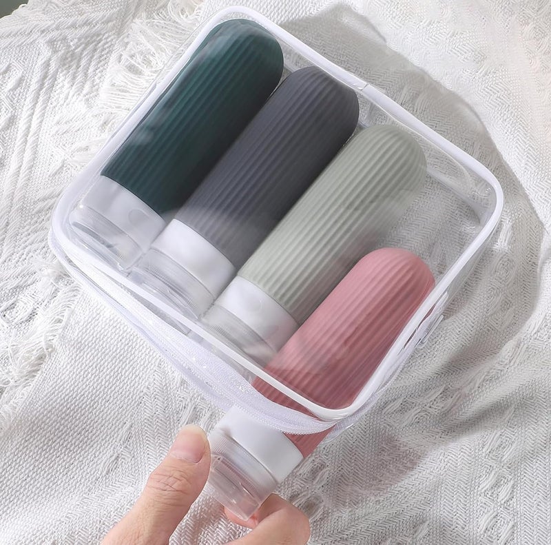 Lyrovo Travel Bottles Kit for Toiletries Organizer BPA Free 90ml Silicone Size Containers Portable Split Bottle Accessories for Conditioner Shampoo Lotion - 4 Pack (Bright) - Image 3