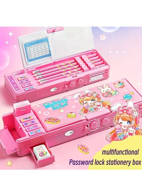 Stationery Box with Password Lock, Multifunctional Pencil Case with Sharpener,Password Lock Schedule, Whiteboard