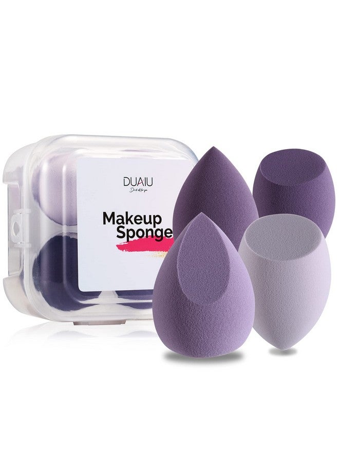 DUAIU Makeup Sponge Duaiu 4 Pack Beauty Blender Foundation Sponges Set 4 Color Latex Free Blender Beauty Makeup Sponges With 1 Sponge Holder Case (Morandi Purple) - Image 1