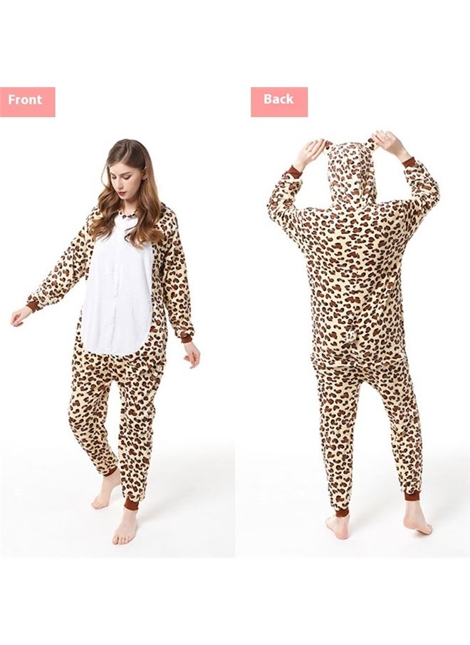 yongsheng Cheetah Pattern Hooded Onesie Brown/White， Adult Onesie Womens Pajamas（L）  - Image 1