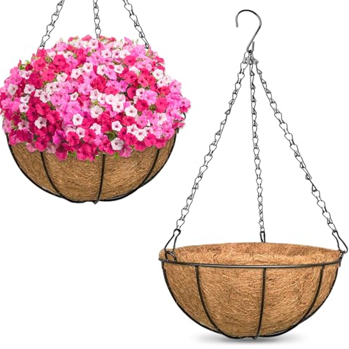 ZeeDix 2 Pack 16 Inch Large Hanging Baskets for Plants Outdoor with Coconut Liners Replacement Hanging planters Baskets with Natural Coco Liner for Outdoor Indoor Planters Flowers Vegetables - Image 1