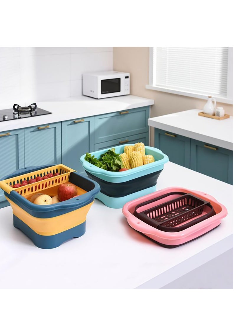 Dish Basin with Drain Plug and Drainage Rack, Collapsible Multiuse Sink Tub Dishpan, 11L Portable Foldable Kitchen Storage Tray for Vegetable Washing Outdoor Camping RV (Green)  - Image 5