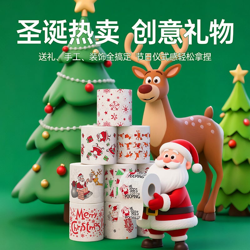 Colorful Cartoon Christmas Paper Printed Hand Towels Household Full Box Affordable Toilet Paper Toilet Paper Roll - Image 4