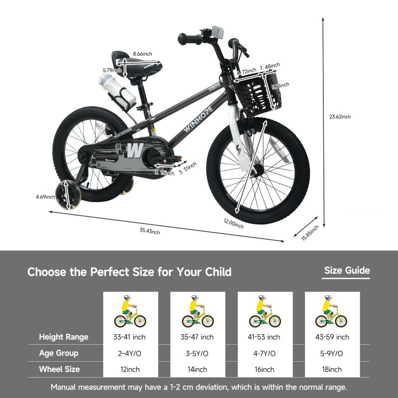 WinHope Kids Bike, 12 14 16 18 Inch Kid's Bicycle with Removable Training Wheels and Dual Brakes, Children Bike for Beginner with Adjustable Seat and Headlebar for Boys Girls 2-9, Multiple Colors - Image 2
