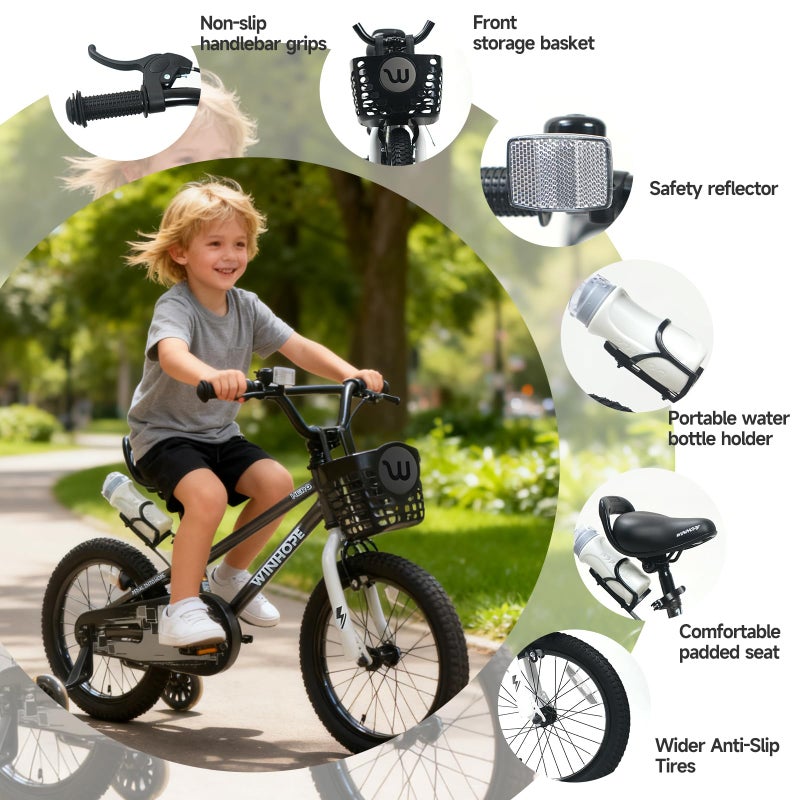 WinHope Kids Bike, 12 14 16 18 Inch Kid's Bicycle with Removable Training Wheels and Dual Brakes, Children Bike for Beginner with Adjustable Seat and Headlebar for Boys Girls 2-9, Multiple Colors - Image 3