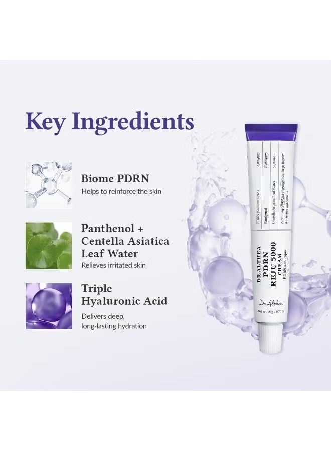 Dr.althea PDRN Reju 5000 Cream | Biome PDRN Cream for Irritated, Sensitive Skin | Soothing Face Moisturizer with Panthenol and Centella | Korean Vegan Skin Care for All Skin Types, 0.7 Fl Oz - Image 5