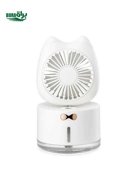 BD-MM1 Cat Shape Household Desktop Rechargeable Spray Humidifier Fan (White)