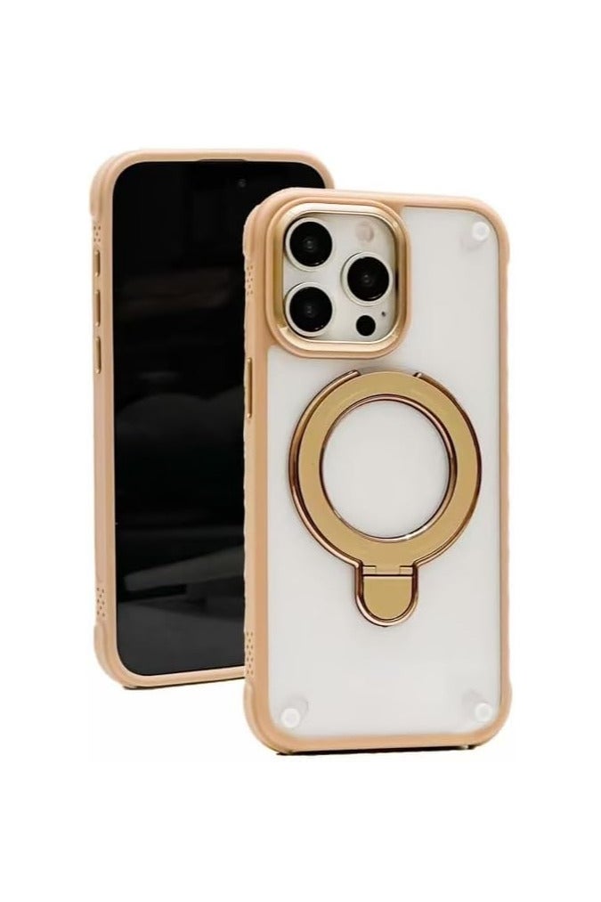 Magnetic Cover for iPhone 16 Pro Max Compatible with Wireless charger,Transparent Ring Holder Cover,Silicon Tpu Antishockproof iPhone 16 Pro Max Case (Gold) - Image 1