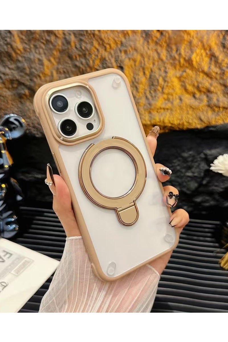 Magnetic Cover for iPhone 16 Pro Max Compatible with Wireless charger,Transparent Ring Holder Cover,Silicon Tpu Antishockproof iPhone 16 Pro Max Case (Gold) - Image 2