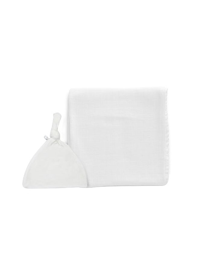 Anvi Baby Organic Bamboo Beanie and Swaddle Set White Mist  - Image 1