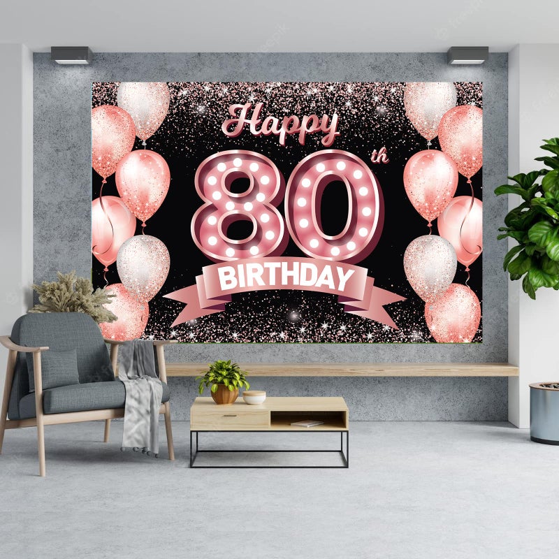 DZTRELFK Happy 80Th Birthday Rose Gold Banner Backdrop Cheers To 80 Years Old Confetti Balloons Theme Decor Decorations For Women 80 Years Old Pink Birthday Party Bday Supplies Background Favors Gift Glitter - Image 3