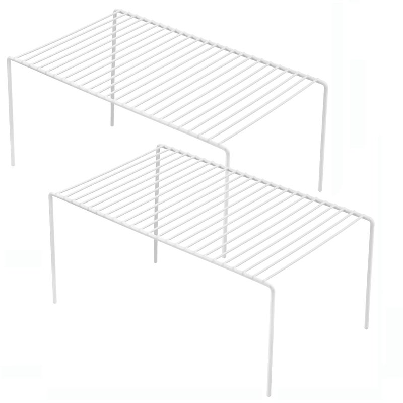 iPEGTOP Set of 2 Kitchen Cupboard Organiser Shelf  Small Size 10.6 x 5.1 Inch Freezer Cabinet Organization Storage Shelf Wire Rack  Steel Metal Shelves for Fridge Pantries Countertops Utensils -White - Image 1