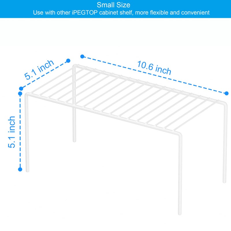 iPEGTOP Set of 2 Kitchen Cupboard Organiser Shelf  Small Size 10.6 x 5.1 Inch Freezer Cabinet Organization Storage Shelf Wire Rack  Steel Metal Shelves for Fridge Pantries Countertops Utensils -White - Image 2
