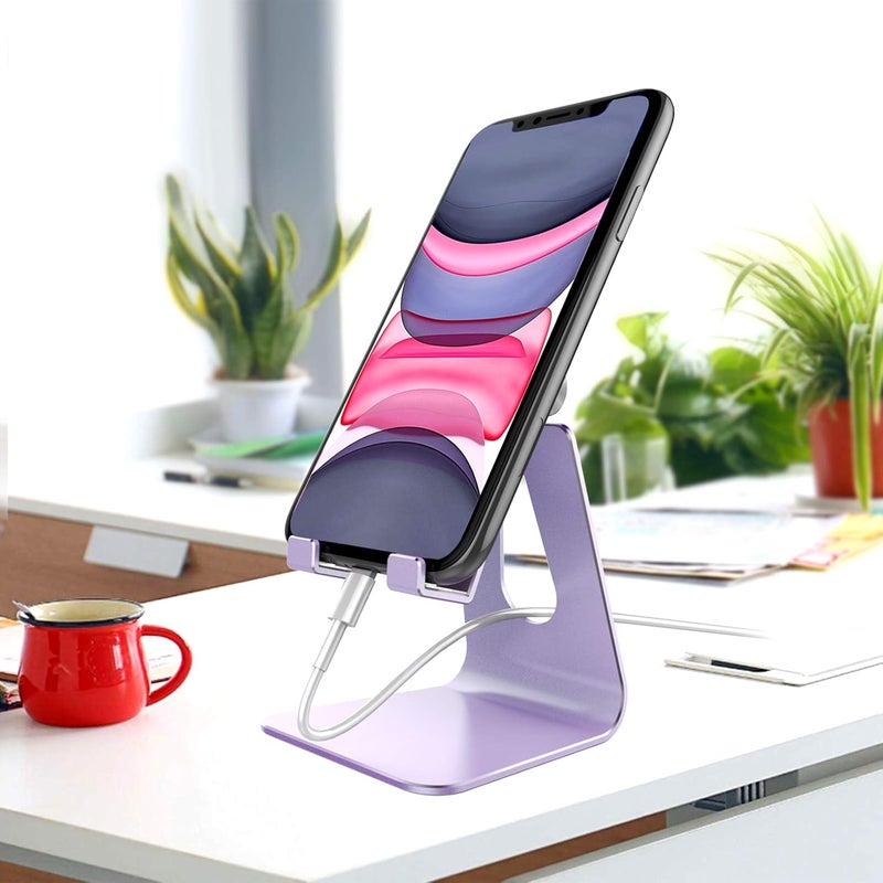 CreaDream Adjustable Cell Phone Stand, Phone Stand, Cradle, Dock, Holder, Aluminum Desktop Stand Compatible with Phone 13 12 11 Pro Max Charging, Accessories Desk, All Mobile Phones, Purple - Image 2