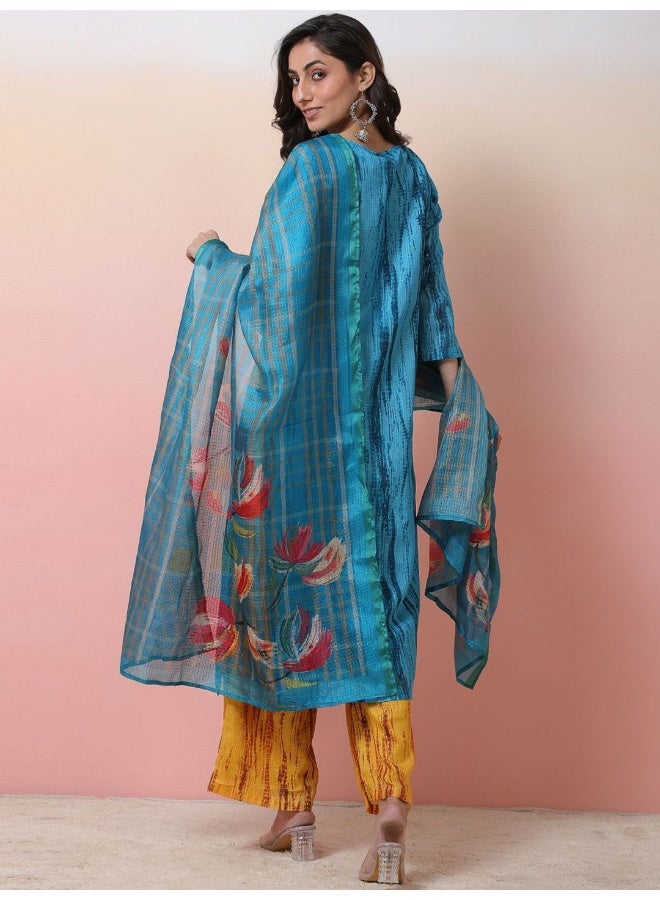 AKS Abstract Printed Round Neck Kurta & Palazzos With Dupatta  - Image 2