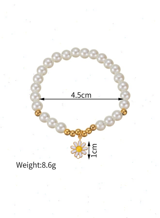 Valshar 4-Piece Daisy Flower Bracelet, Pearl Beaded Flower Bracelet, Multilayer Bracelet Set Flower Bracelet Women Jewelry - Image 4