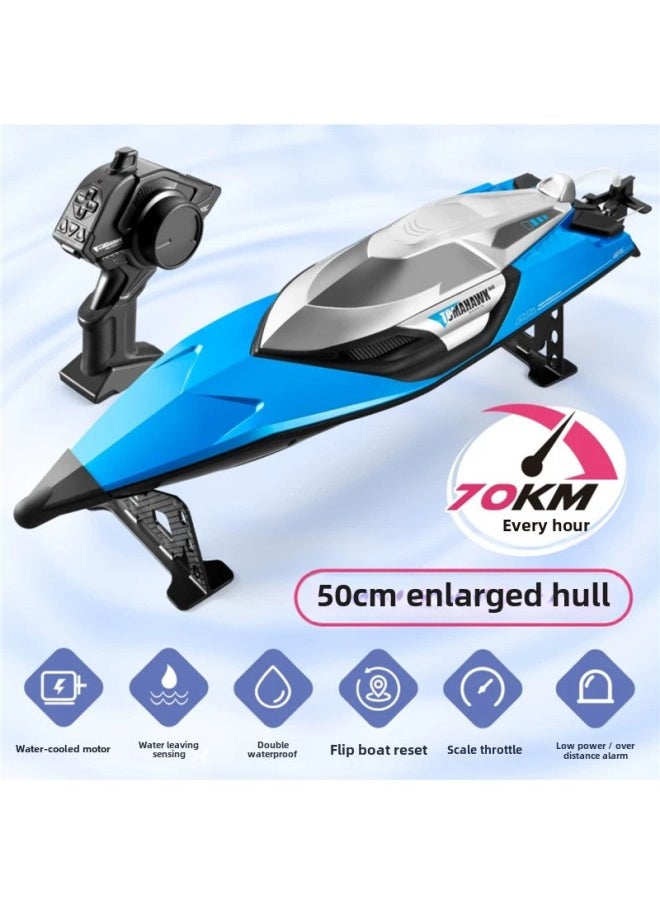 Remote Control Boat Remote Control Shark Water Waterproof Camera Charging Real High Speed Submarine Remote Control Boat Children's Toy-Color:Extra Large 50cm Reinforced High-speed Motor - Starry Sky Silver Double-layer Sealed Ship Cover - Speed 70km/h-Specifications:Play Three Batteries Including Three Sets Of Batteries + Charging Cable + Gifts  - Image 1