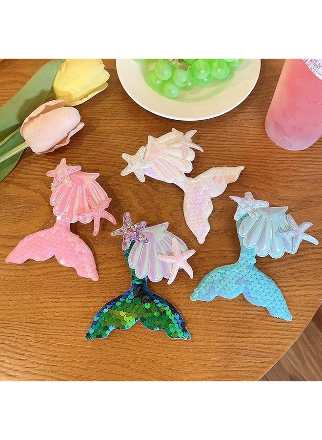 Samyak 4 Pcs Sequin Mermaid Seashell Cute Hair Clip Headwear For Little Kids Girls Cartoon Pattern Alligator Clip Pins Headdress Hair Accessories - Image 1